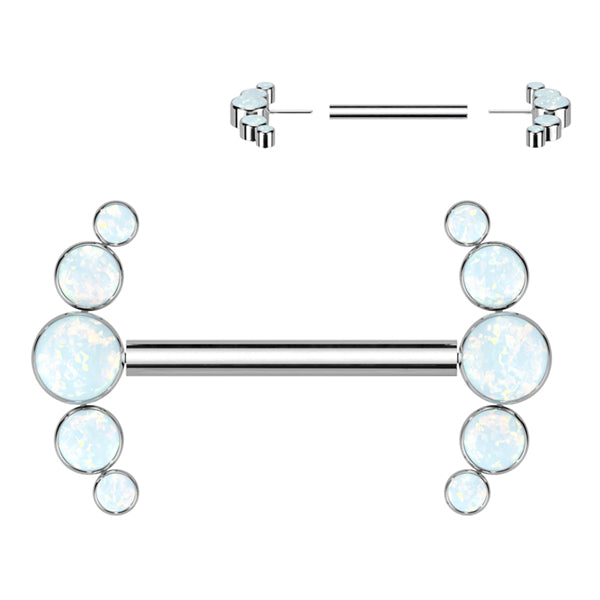 Curved Opal Cluster Threadless Titanium Nipple Barbells Nipple Barbells 14g - 15/32