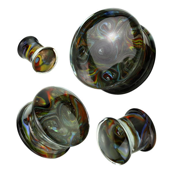 Dark Swirl Glass Plugs Plugs 2 gauge (6mm) Mixed