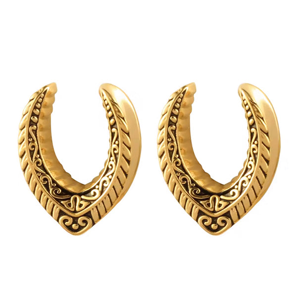 Decorated V Gold Saddle Spreaders Plugs 1/2 inch (12mm) Gold
