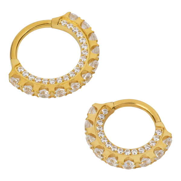 Deluxe CZ Gold Titanium Hinged Ring Hinged Rings 16g - 5/16" diameter (8mm) Clear