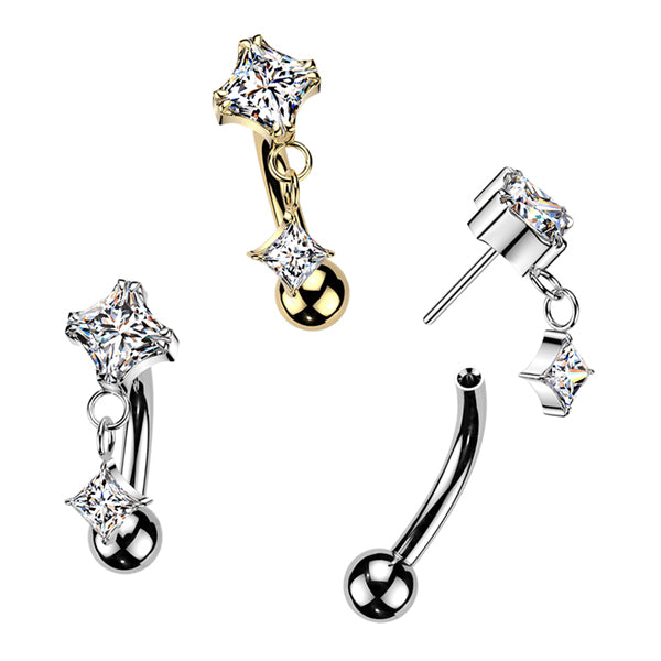 Diamond Dangle Threadless Curved Barbell