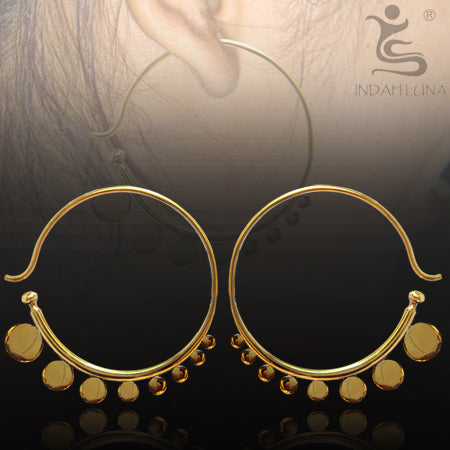 Dotted Brass Hoops Earrings 18 gauge (1mm) Yellow Brass