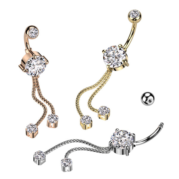 Double CZ Belly Dangle Belly Ring  