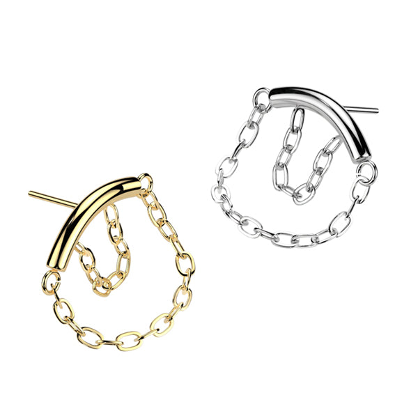 Double Chain Curved Bar Titanium Threadless End Threadless Ends High Polish (silver)