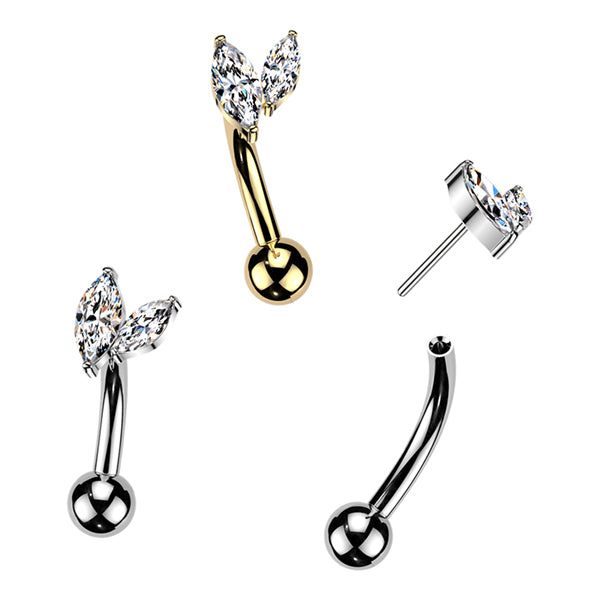 Double Marquise Threadless Curved Barbell