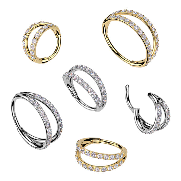 20g Double Side Spaced CZ Titanium Hinged Ring Hinged Rings