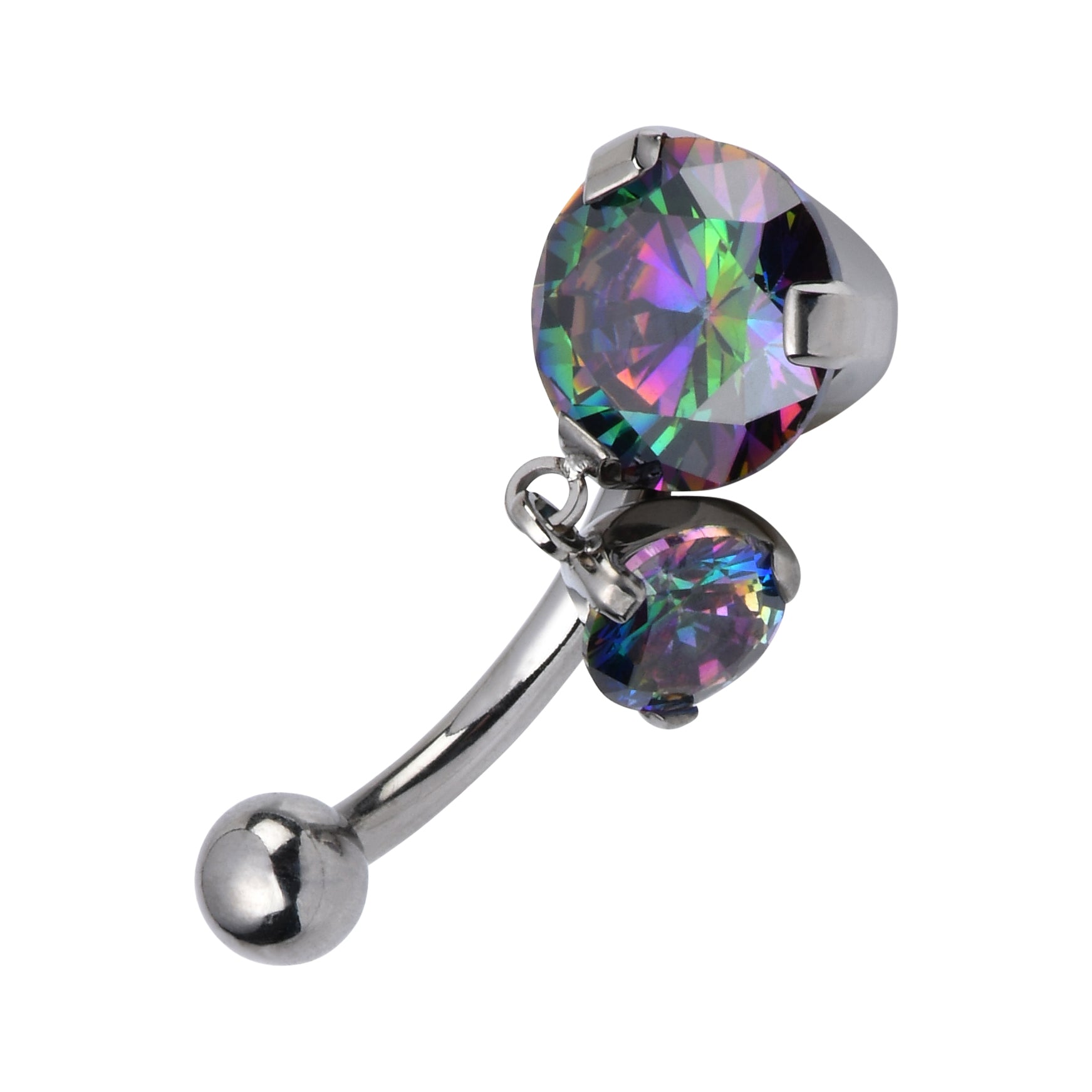 Double CZ Reverse Titanium Belly Dangle Belly Ring 14g - 3/8