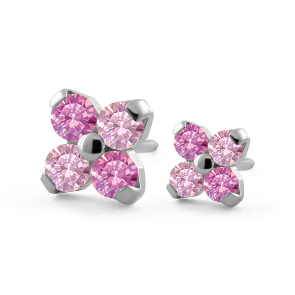 Dreamland Forte CZ Threadless End by NeoMetal Replacement Parts 4.3mm Forte (4x 1.5mm gems) Pink Flower
