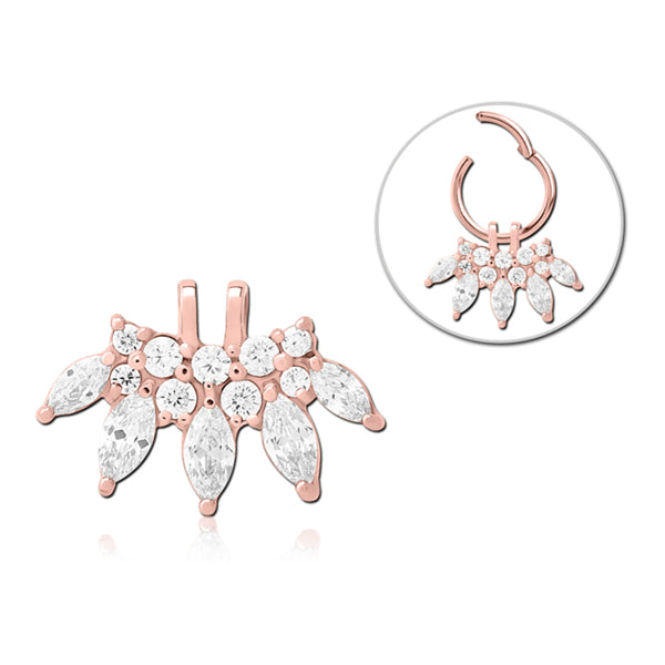 Fan CZ Rose Gold Ring Charm Replacement Parts 17x11.5mm Clear CZ