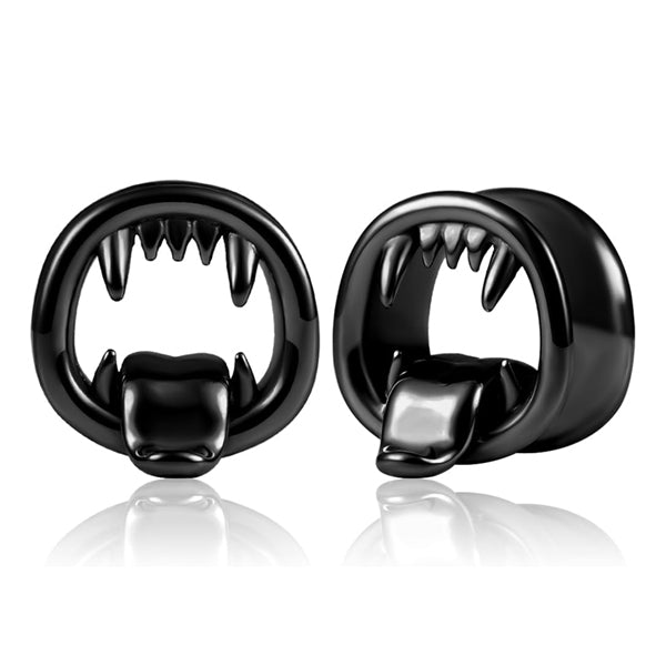 Fanged Black Tunnels Stretched Lobes 0 gauge (8mm) Black Stainless