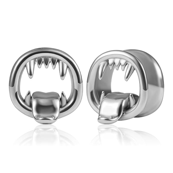Fanged Stainless Tunnels Stretched Lobes 0 gauge (8mm) Stainless Steel