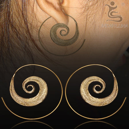 Feather Brass Spirals Earrings 18 gauge (1mm) Yellow Brass