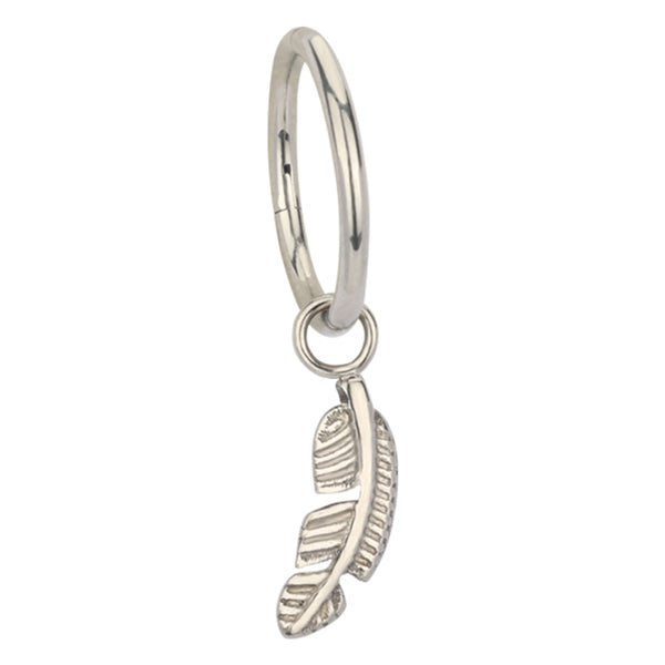 Feather Charm Titanium Hinged Ring Hinged Rings 16g - 3/8" diameter (10mm) Clear CZs