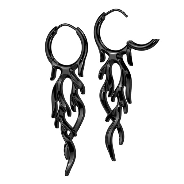 Flaming Hoop Earrings Earrings 18g - 1/2" diameter (12mm) Black