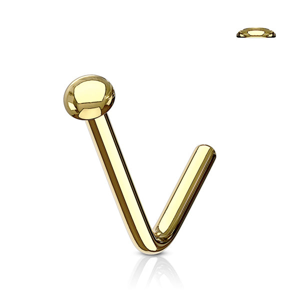 Flat Dome Gold L-bend Nose Stud L-Bend Studs 20g - 1/4