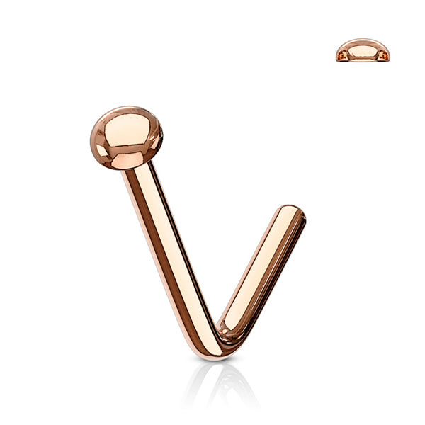 Flat Dome Rose Gold L-bend Nose Stud L-Bend Studs 20g - 1/4