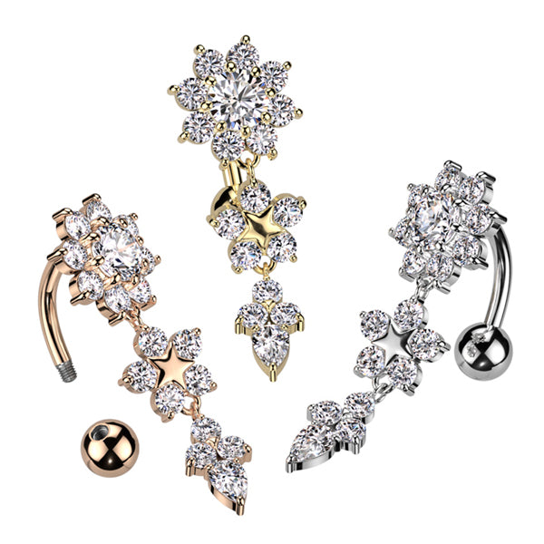 Flower CZ Reverse Belly Dangle