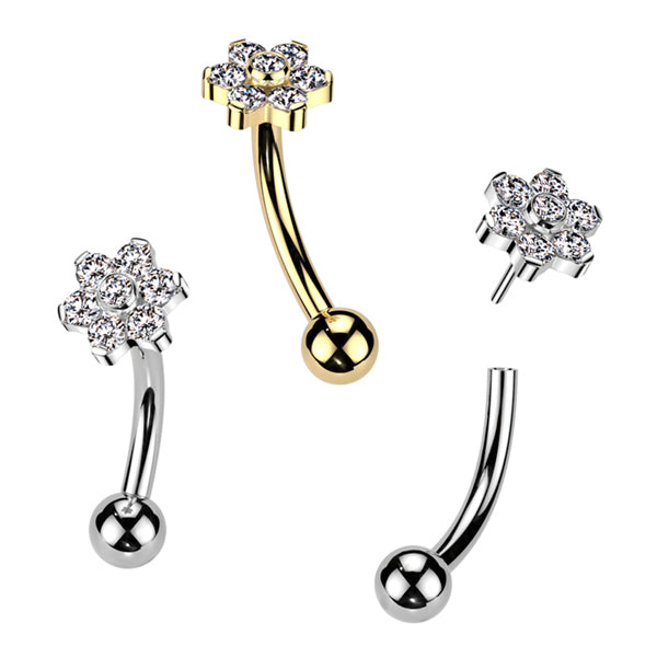 Flower CZ Threadless Curved Barbell