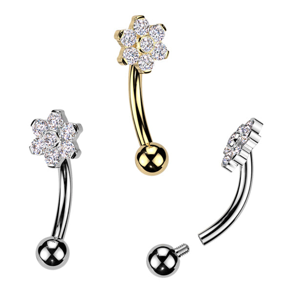 Flower CZ Titanium Eyebrow Barbell