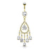 CZ Chandelier Belly Dangle Belly Ring 14 gauge - 3/8" long (10mm) Gold