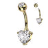 Heart CZ Titanium Belly Barbell Belly Ring 14g - 3/8" long (10mm) Gold PVD & Clear CZs