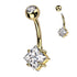 Princess CZ Titanium Belly Barbell Belly Ring 14g - 3/8" long (10mm) Gold PVD & Clear CZs