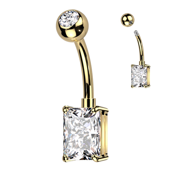 Barbell Rectangular Rectangle CZ Titanium Belly Barbell | Tulsa Body Jewelry