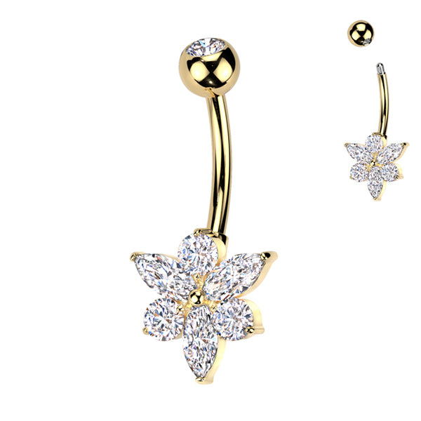 Marquise Flower Belly Ring Belly Ring 14g - 3/8