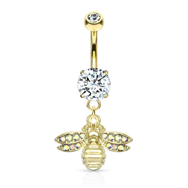 Bumblebee CZ Belly Dangle Belly Ring 14 gauge - 3/8" long (10mm) Gold