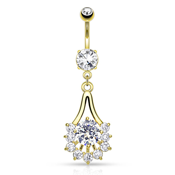 Eruption CZ Belly Dangle Belly Ring 14 gauge - 3/8" long (10mm) Gold