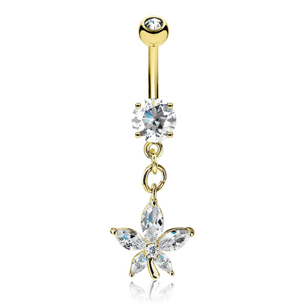 Ganja CZ Belly Dangle Belly Ring 14 gauge - 3/8" long (10mm) Gold