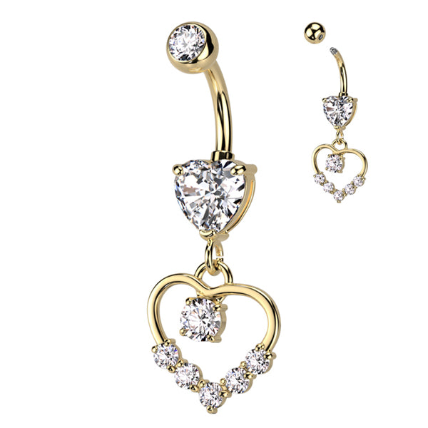 Heart CZ Belly Dangle Belly Ring 14 gauge - 3/8