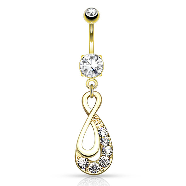 Infinity CZ Belly Dangle Belly Ring 14 gauge - 3/8" long (10mm) Gold