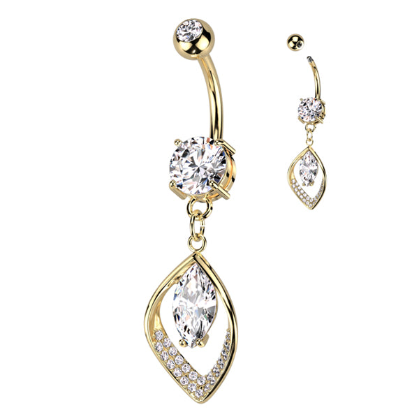 Marquise CZ Belly Dangle Belly Ring 14 gauge - 3/8