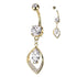 Marquise CZ Belly Dangle Belly Ring 14 gauge - 3/8" long (10mm) Gold