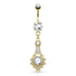 Ornate CZ Belly Dangle Belly Ring 14 gauge - 3/8" long (10mm) Gold