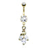 Peacock CZ Belly Dangle Belly Ring 14 gauge - 3/8" long (10mm) Gold