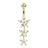 Triple CZ Flower Belly Dangle Belly Ring 14 gauge - 3/8" long (10mm) Gold