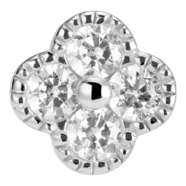 Gemmed Lucky Clover White 14k Threadless End Threadless Ends 3.6mm x 3.6mm White 14k Gold