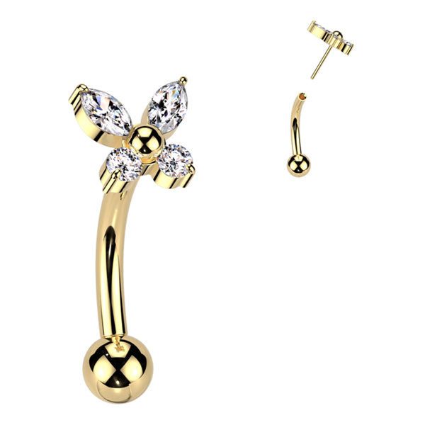Butterfly CZ Threadless Curved Barbell