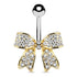 CZ Bow Belly Ring Belly Ring 14g - 3/8" long (10mm) Gold w/ Clear CZs