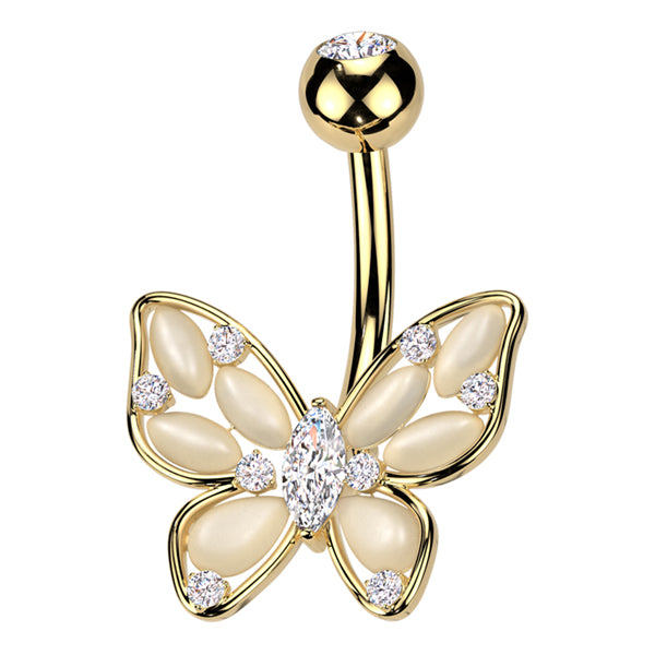 CZ Butterfly Belly Ring Belly Ring 14g - 3/8" long (10mm) Gold