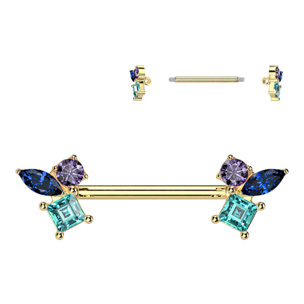 CZ Cluster Nipple Barbells Nipple Barbells 14g - 9/16