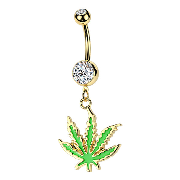 Gold Cannabis Leaf Belly Dangle Belly Dangles 14 gauge - 3/8