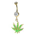 Gold Cannabis Leaf Belly Dangle Belly Dangles 14 gauge - 3/8" long (10mm) Clear
