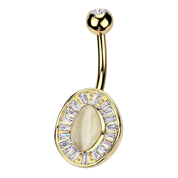 Cats Eye Baguette Belly Ring Belly Ring 14g - 3/8" long (10mm) Gold