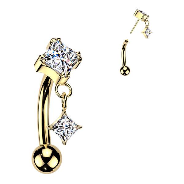 Diamond Dangle Threadless Curved Barbell