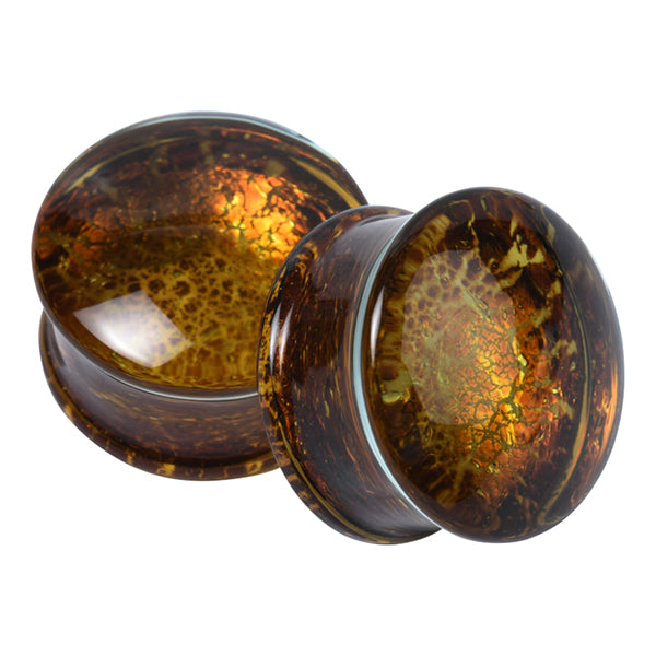 Gold Dichroic Crackled Glass Plugs Plugs 2 gauge (6mm) Gold