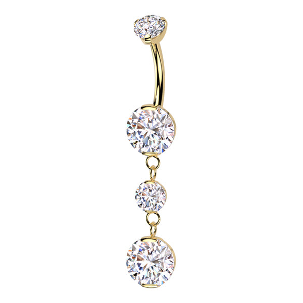 Double CZ Titanium Belly Dangle Belly No-Dangles 14g - 3/8