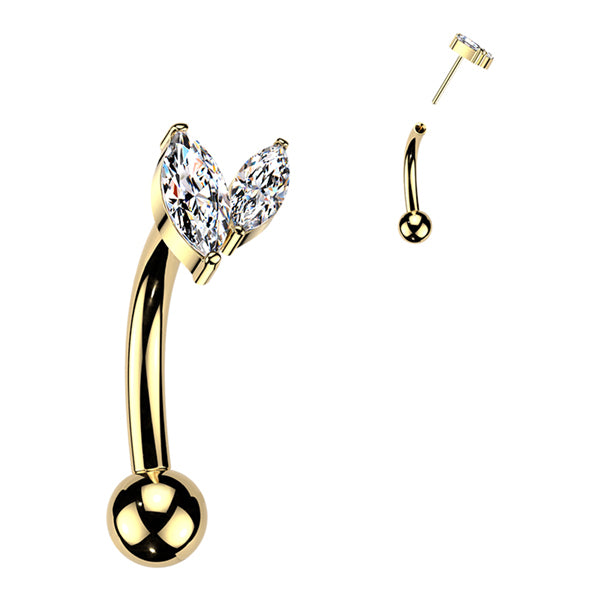 Double Marquise Threadless Curved Barbell